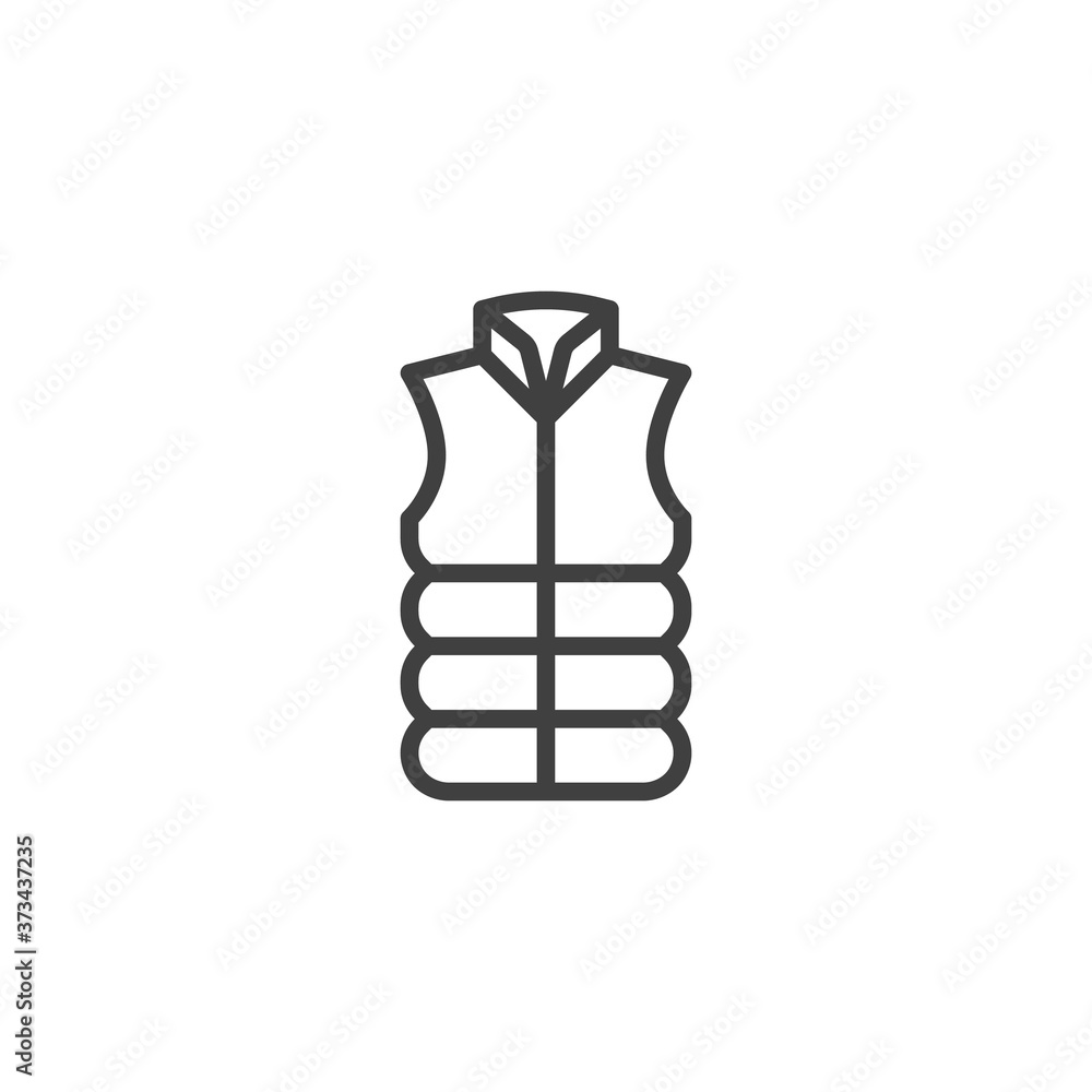 Vest jacket line icon. linear style sign for mobile concept and web design. Sleeveless vest outline vector icon. Symbol, logo illustration. Vector graphics Vest jacket line icon. linear style sign for mobile concept and web design. Sleeveless vest outline vector icon. Symbol, logo illustration. Vector graphics