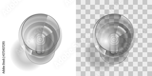 Glass of water on a transparent background. Top view.