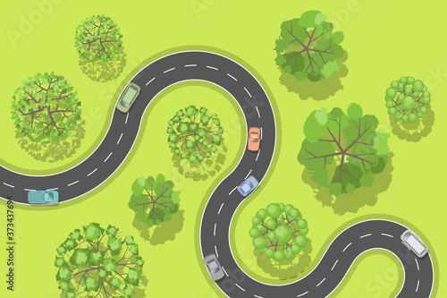 Vector illustration. Road with cars. Top view.