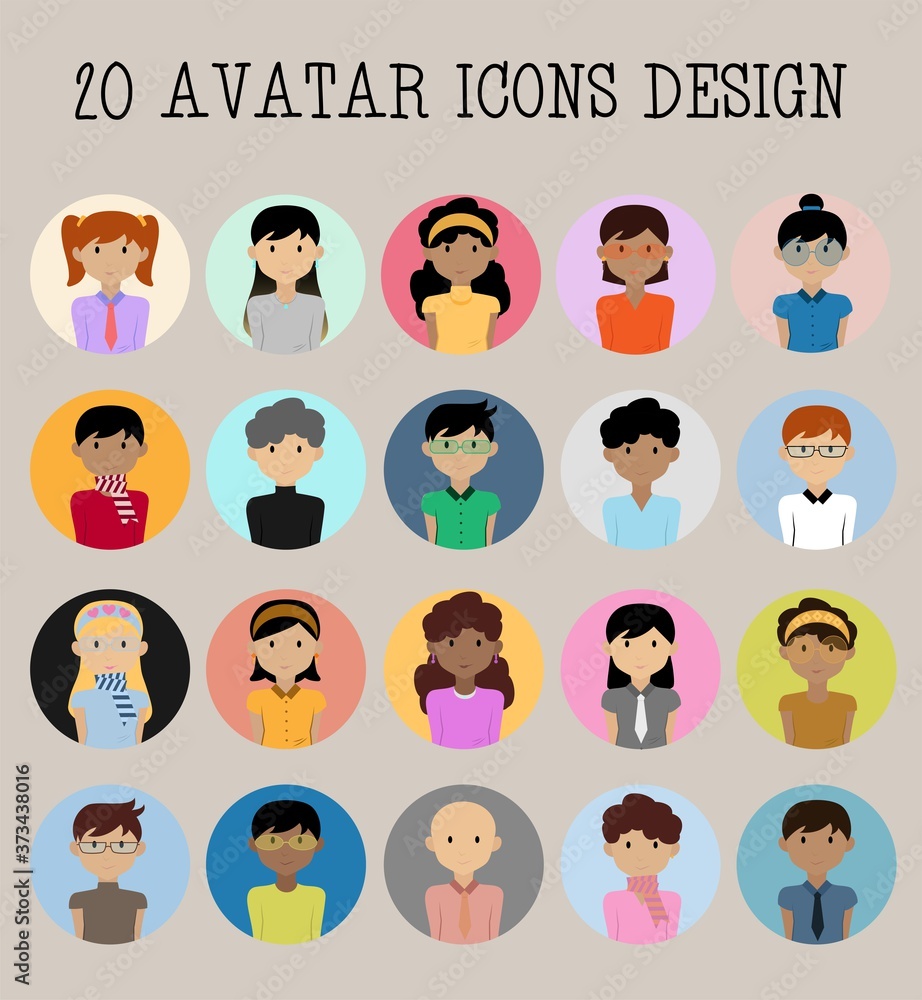 20 avatar icons flat vector design