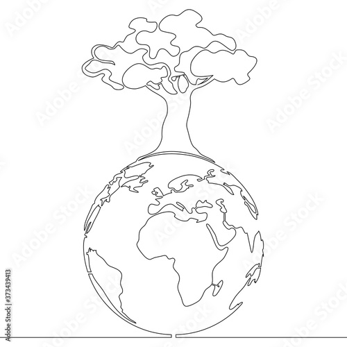 Continuous line planet earth and tree concept