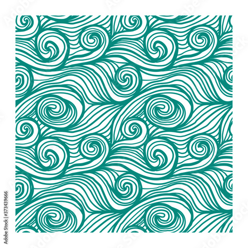 Seamless pattern with turquoise swirling waves. Design for backdrops and colouring book with sea, rivers or water texture. Repeating texture. Print for the cover of the book, postcards.