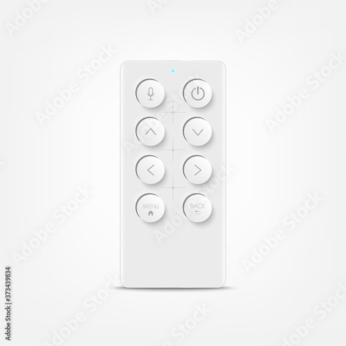 Remote control for TV or media center. Device for films cinema video. Leisure at home. Vector illustration cartoon design. Isolated on white background. Buttons to control player.