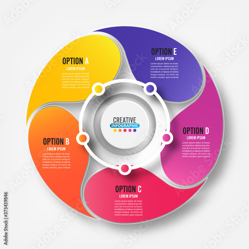 Abstract elements of graph infographic template with label, integrated circles. Business concept with 5 options. For content, diagram, flowchart, steps, parts, timeline infographics, workflow layout,