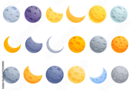 Moon icons set. Cartoon set of moon vector icons for web design
