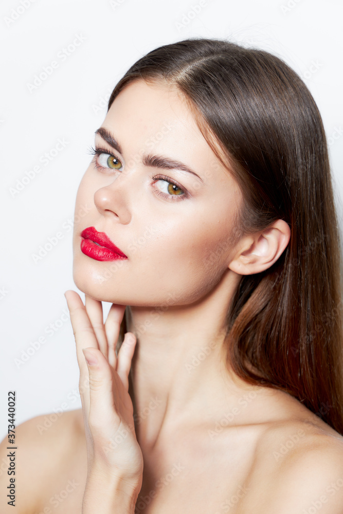 Charming woman Pure skin red lips charm spa treatments light Charming woman Pure skin red lips charm spa treatments light