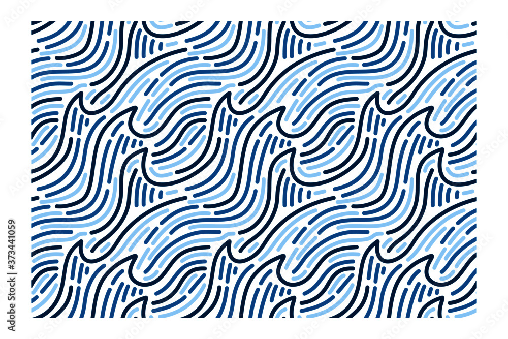 Horizontal seamless pattern of blue storm waves. Design for backdrops with sea, rivers or water texture.