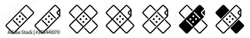 Band Aid Icon Black | Plaster Illustration | Wound Care Symbol | Injury Pain Logo | Injured Sign | Isolated | Variations