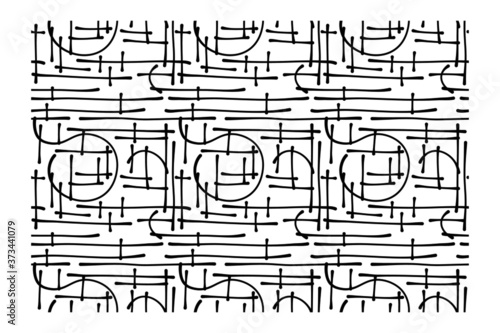 Horizontal seamless pattern of an endless labyrinth drawn in straight and rounded lines. Print for the cover of the book, postcards, t-shirts.