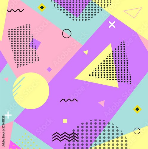 Memphis design elements halftone and geometric shapes patterns trend, design and vintage geometric print illustration element.