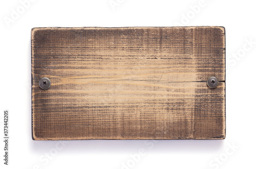 aged wooden signboard or nameplate on white background