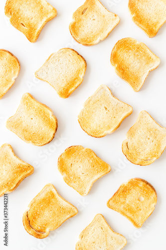Food background layout with toast bread, top view