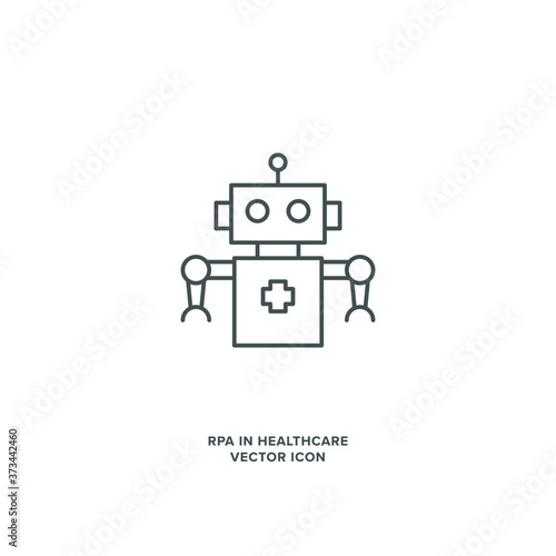 RPA (Robotic Process Automation) in Healthcare Industry. Vector Linear Icon.