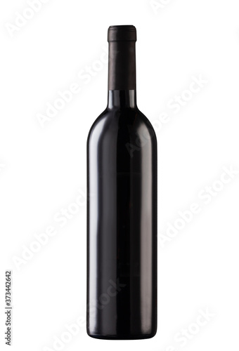 Black wine bottle on white background photo