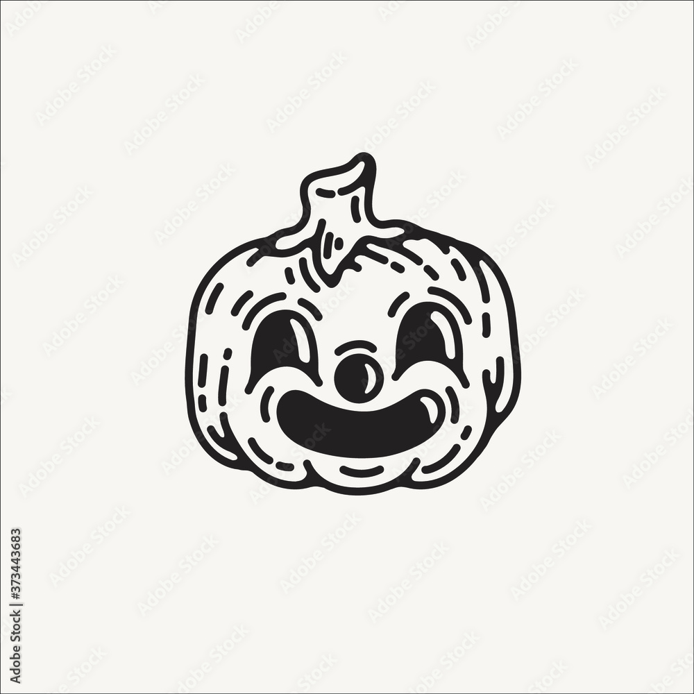 halloween carved pumpkin head with cute cartoon face. outline vector  illustration, simple engraving vintage style. retro artwork for graphic  design projects, posters logos and patterns. fall harvest Stock Vector |  Adobe Stock