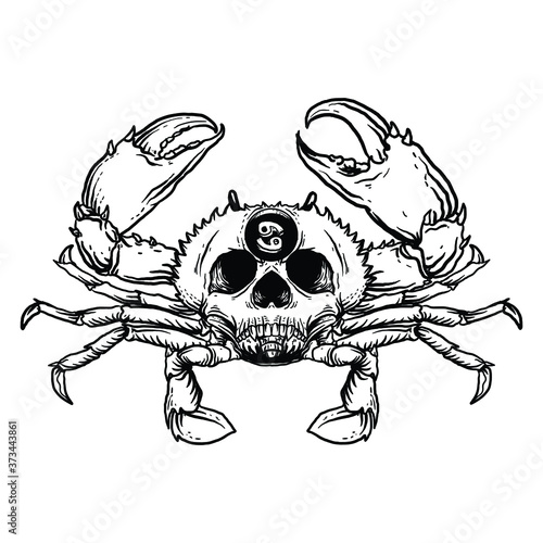 tattoo and t-shirt design black and white hand drawn 
cancer skull zodiac premium vector