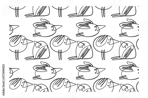 Horizontal seamless pattern of doodles ink birds. Background for poster or cover. Figure for textiles.