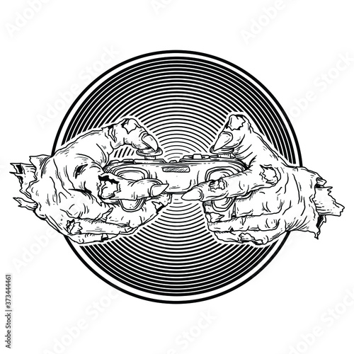 tattoo and t-shirt design black and white hand drawn zombie hand with controller game premium vector