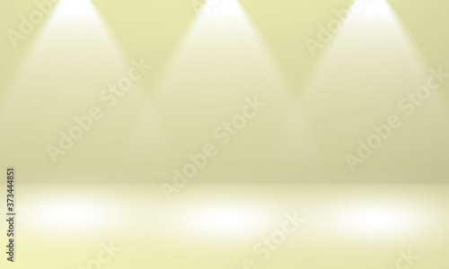 Light yellow color stage background with three spotlight