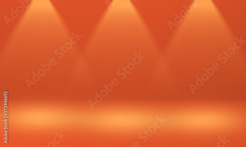 Persimmon color stage background with three spotlight