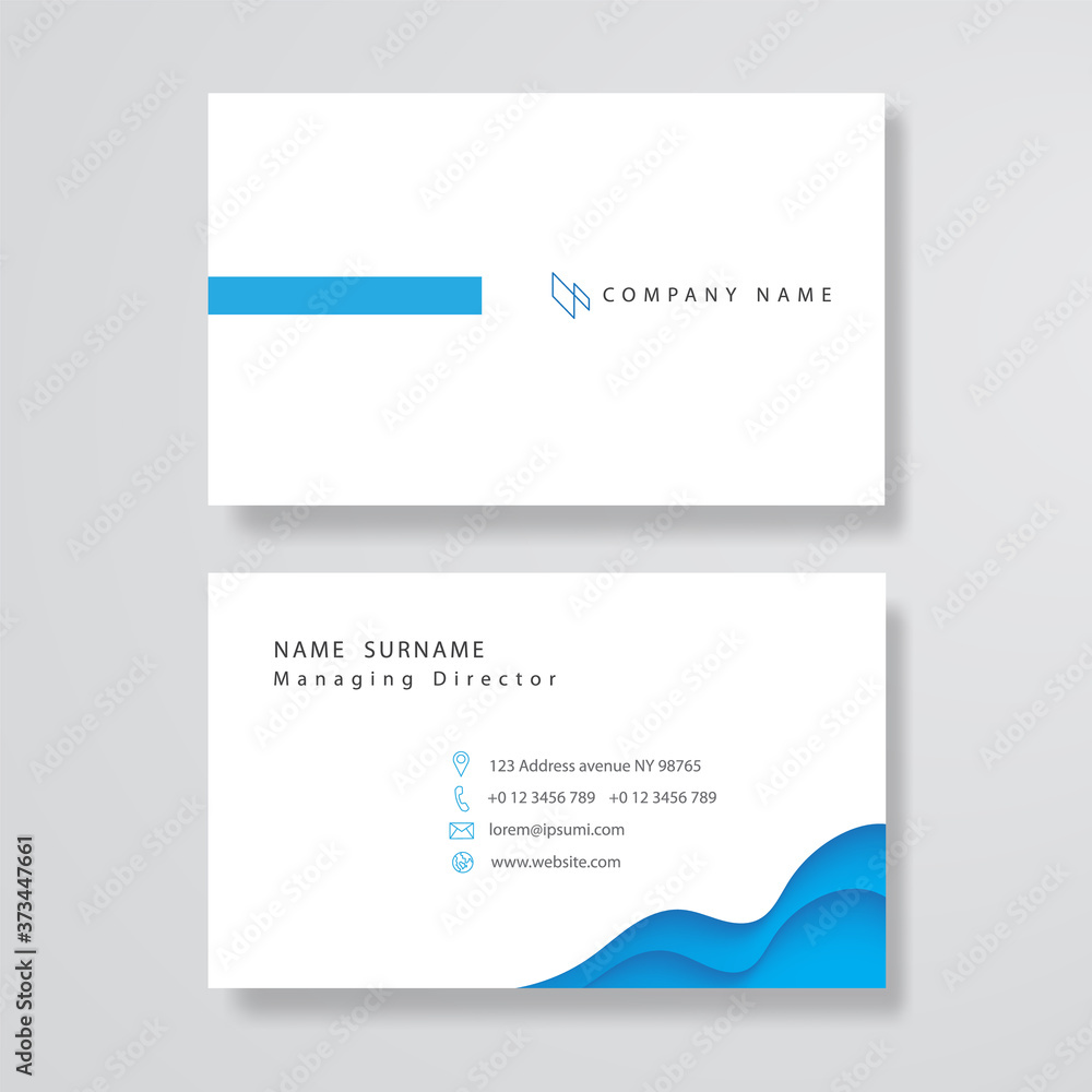 White and blue business card clean design template vector