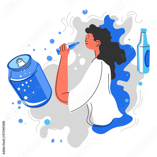 Drinking soda water from cans, bad nutrition habits