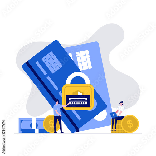 Secure payment, money protection and financial security concepts with characters. Secure credit card transaction. Modern vector illustration in flat style for landing page, mobile app, hero images
