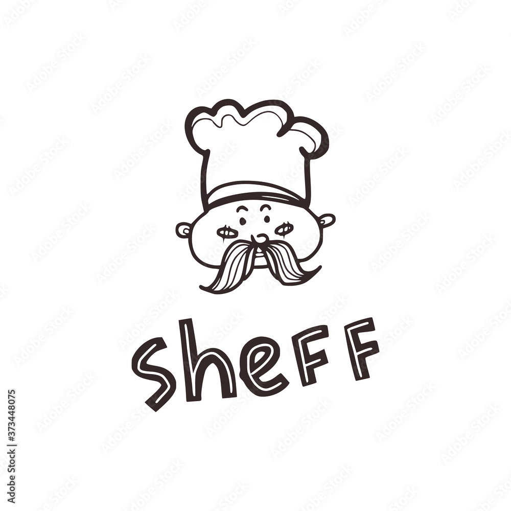 Linear sketch of the chef in doodle style and the inscription Linear sketch of the chef in doodle style and the inscription