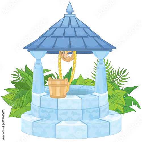 Wishing Well with Wooden Bucket