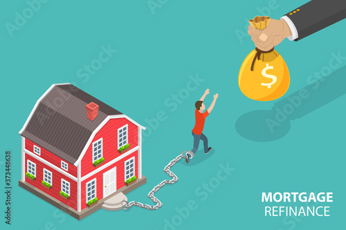 Print op canvas 3D Isometric Flat Vector Conceptual Illustration of Mortgage Refinance, Home Loan Restructuring