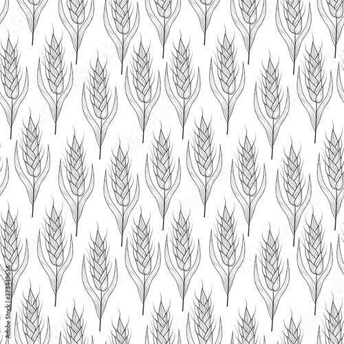 Floral seamless pattern with barley, malt, rye, wheat ears for paper wrap. Vintage beer background. Vector isolated illustration.