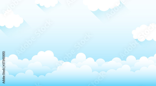 White fluffy cloud soaring high in the blue clear sky outdoor cartoon landscape vector background