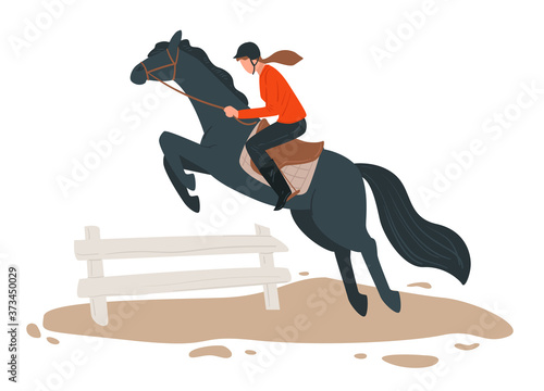 Horse rider practicing skills, jockey training with stallion