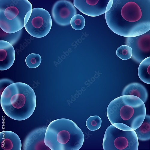 Cell stem science square background. Life, biology, medicine molecular vector illustration