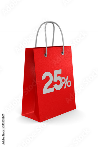 red paper gift bag on white background. Isolated 3D illustration