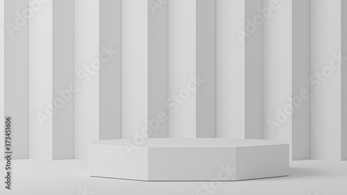 3d illustration pedestal,geometric white podium platform for cosmetic product presentation.Mock up design empty space. Abstract composition in white background modern style..