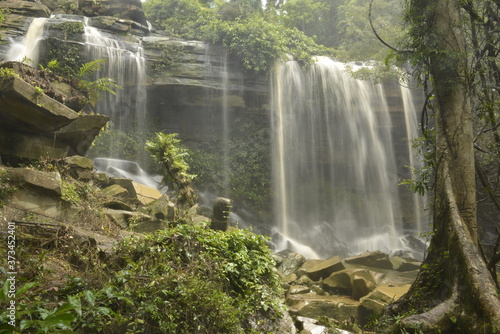 Man Fah waterfall after heavy rainfall in deep forest at Thap Lan National Park  Thailand.