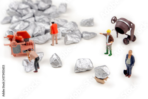 digging silver, platinum ore on white background