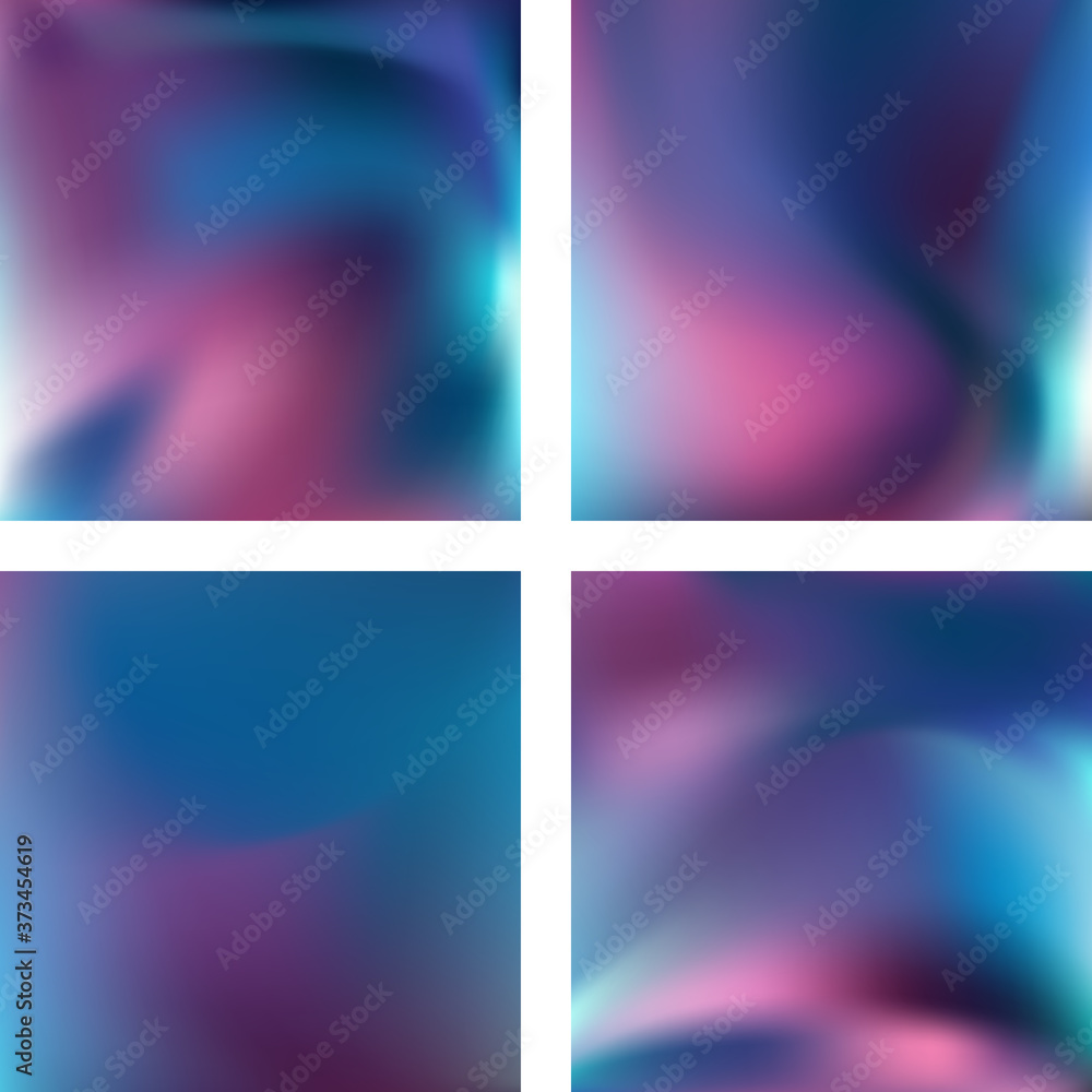 Set with abstract blurred backgrounds. Vector illustration. Modern geometrical backdrop. Abstract template. Blue, purple colors. Set with abstract blurred backgrounds. Vector illustration. Modern geometrical backdrop. Abstract template. Blue, purple colors.