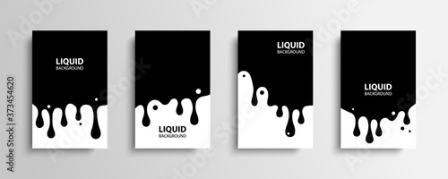Set of liquid backgrounds. Drip drops, spots, splash shapes, black blobs or liquid black stains collection. Vector illustration.