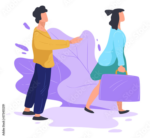 Wife leaving husband alone, breakup and separation vector