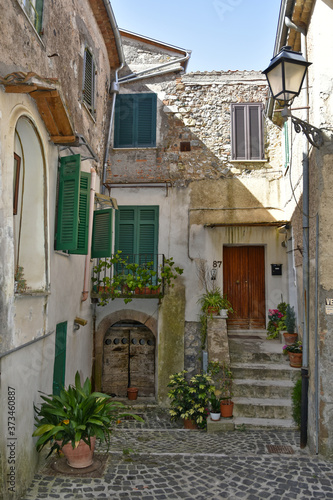 Fototapeta Naklejka Na Ścianę i Meble -  A small street between the old houses of Giuliano di Roma, of a medieval village in the Lazio region, Italy.

