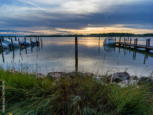 Lagoon landscape at dawn with warm colors