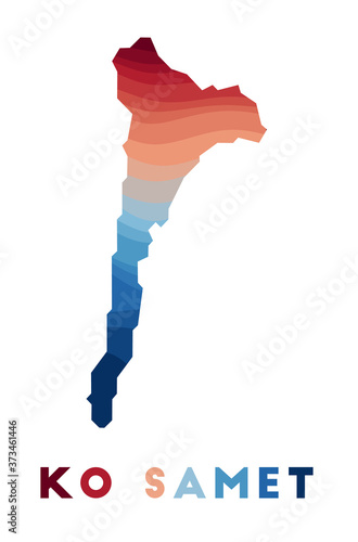 Ko Samet map. Map of the island with beautiful geometric waves in red and blue colors. Vivid Ko Samet shape. Vector illustration.