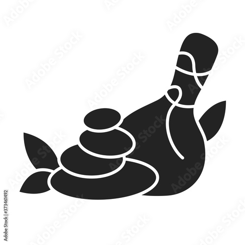 Thai massage black glyph icon. Type of massage. Includes deep-pressure point work to stimulate the sen. Pictogram for web page, mobile app, promo. UI UX GUI design element.
