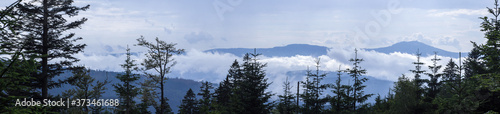 Cloud view of the Great Arber with the radar sites  that is  with 1456 m the highest mountain in the Bavarian Forest  South Germany