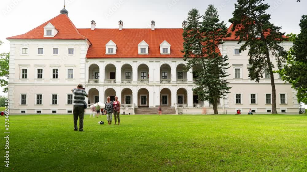 Birzai castle time lapse with tourists in the north of Lithuania, Europe Birzai castle time lapse with tourists in the north of Lithuania, Europe