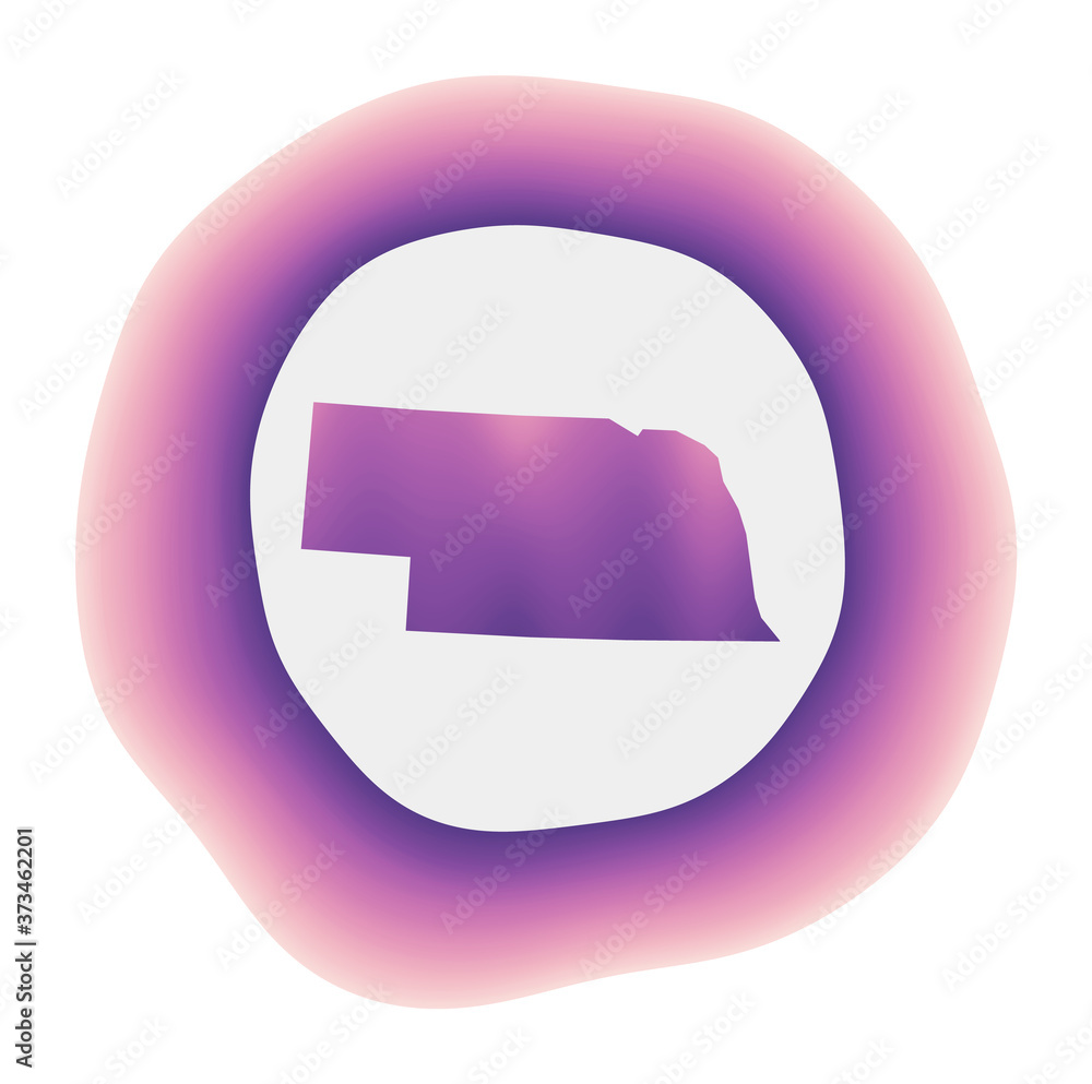 Nebraska icon. Colorful gradient logo of the US state. Purple and red Nebraska rounded sign with map for your design. Vector illustration. Nebraska icon. Colorful gradient logo of the US state. Purple and red Nebraska rounded sign with map for your design. Vector illustration.