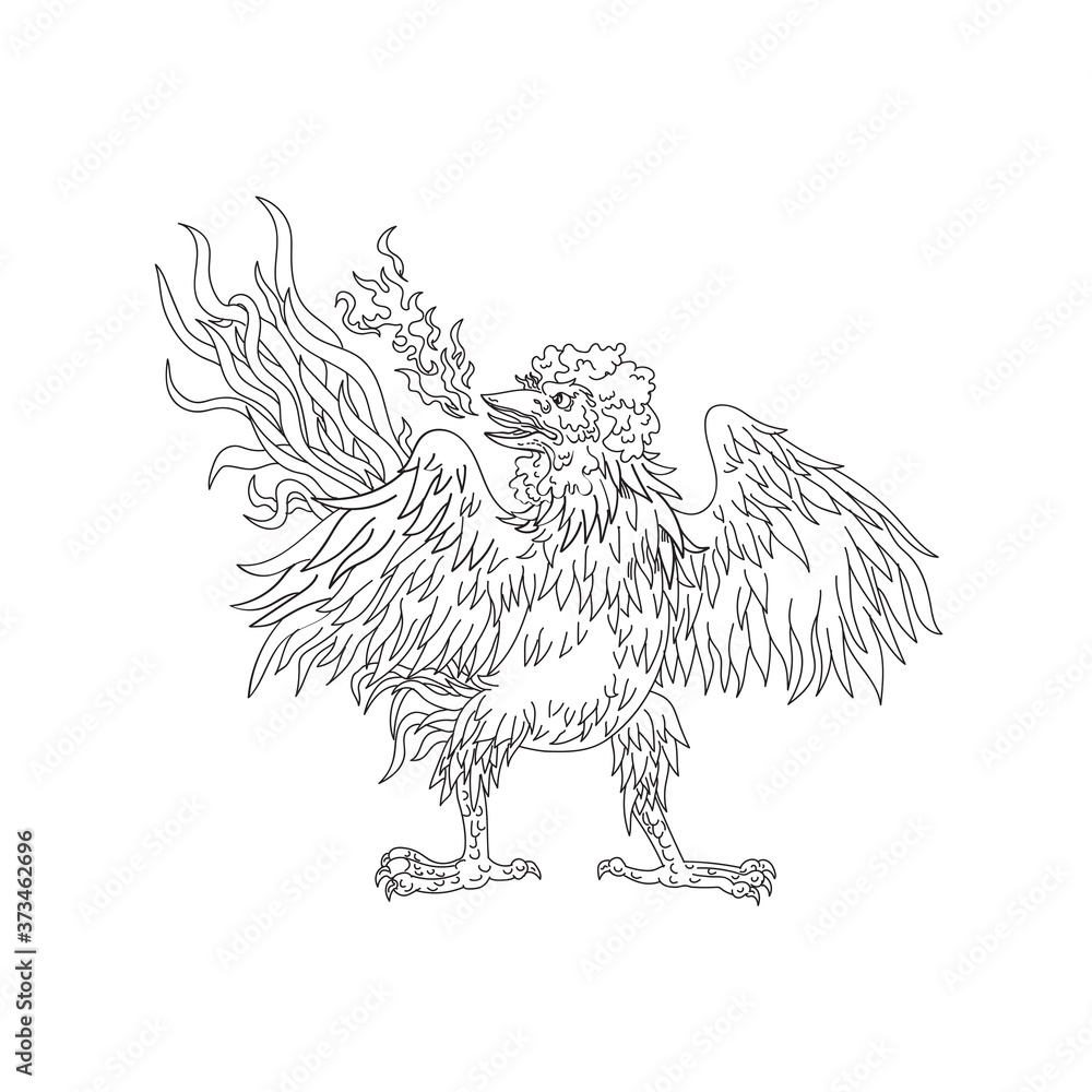 Basan Basabasa or Inuhoo Wings Spread Front Ukiyo-E or Ukiyo Black and White Style Basan Basabasa or Inuhoo Wings Spread Front Ukiyo-E or Ukiyo Black and White Style