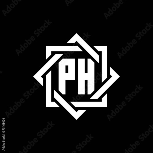 PH monogram logo with abstract square around